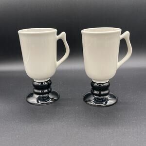 Hall China Vintage Irish Coffee Mugs 1272 White With Black Base Set of 2